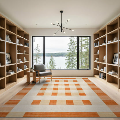 Orange Geometric Modern Orange Geometric Checkered Area Rug
