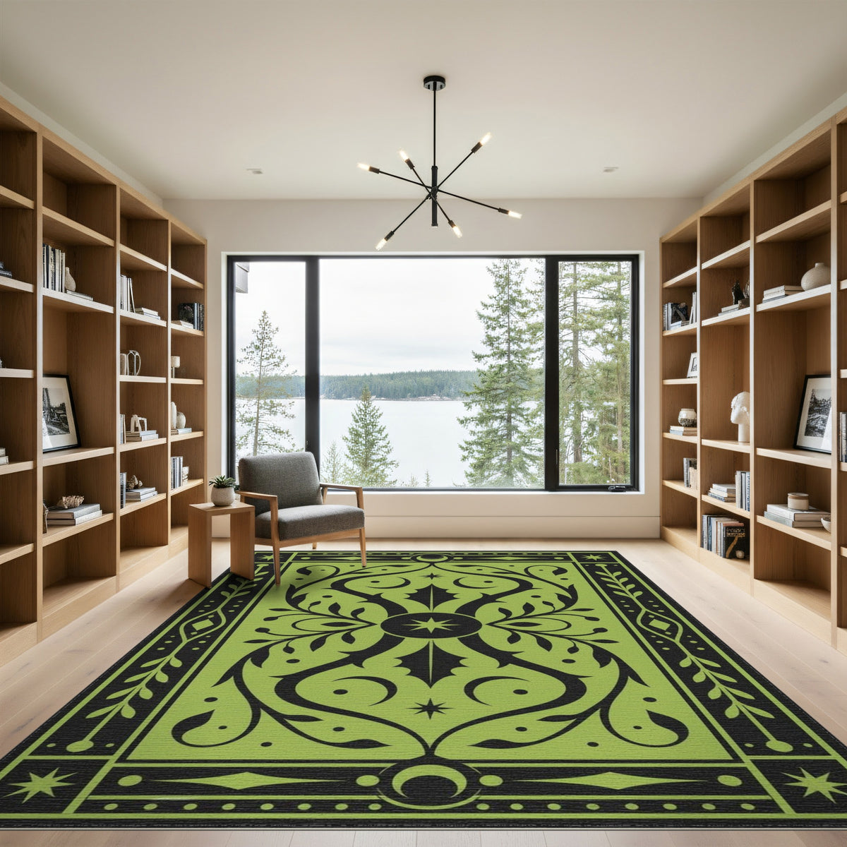 Green Floral Vintage Area Rug