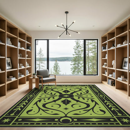 Green Floral Vintage Area Rug
