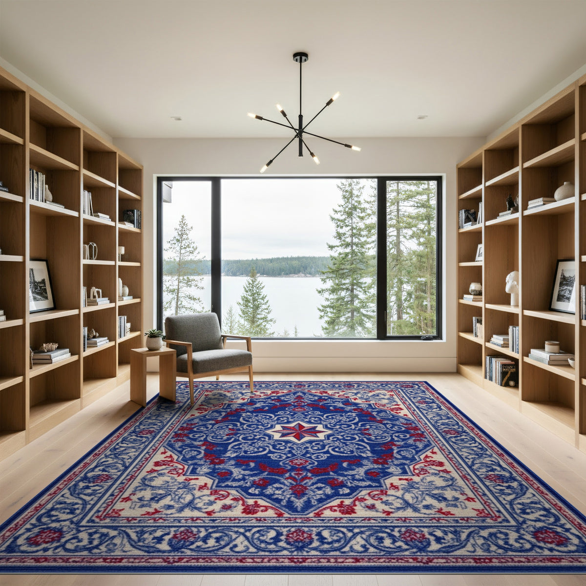 Blue Red Persian Star Medallion Area Rug