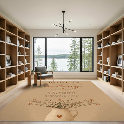Home Is Where We Belong Beige Area Rug