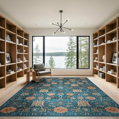 Blue Teal Floral Vintage No. 32 Area Rug