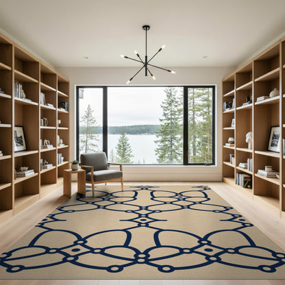 Navy Geometric Lattice Beige Area Rug