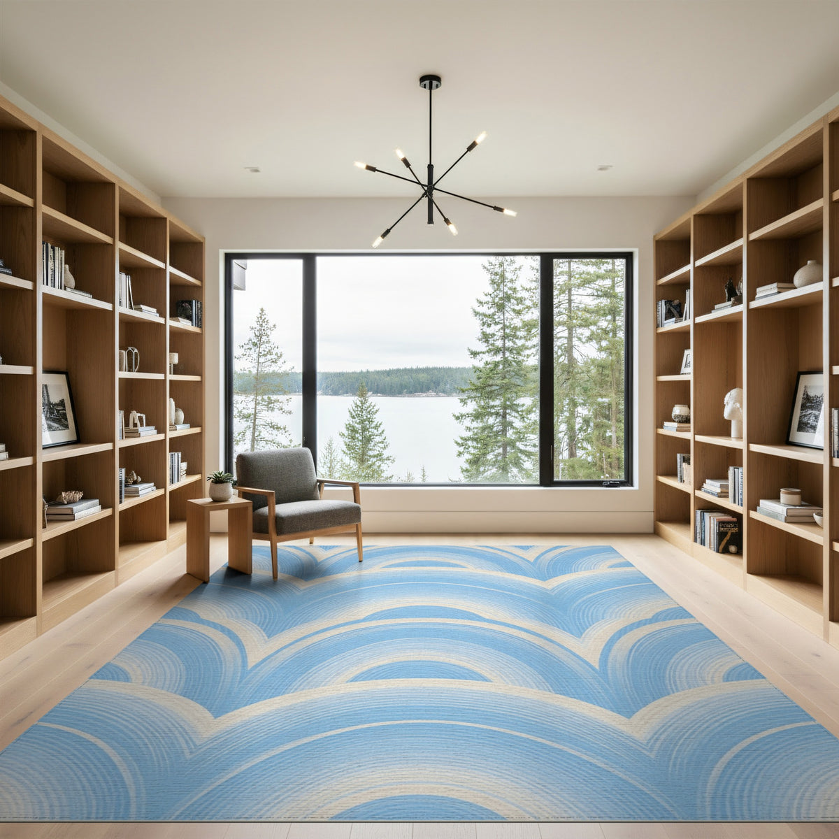 Blue Scalloped Wave Area Rug