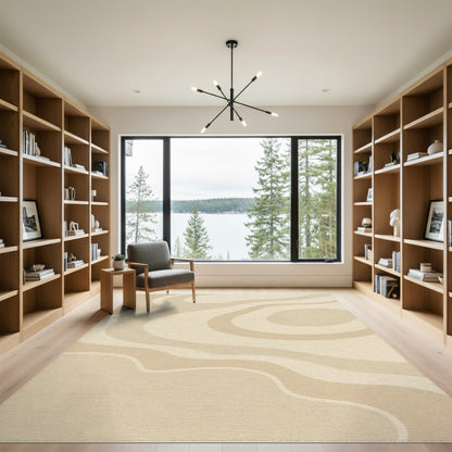 Beige Wavy Abstract Area Rug