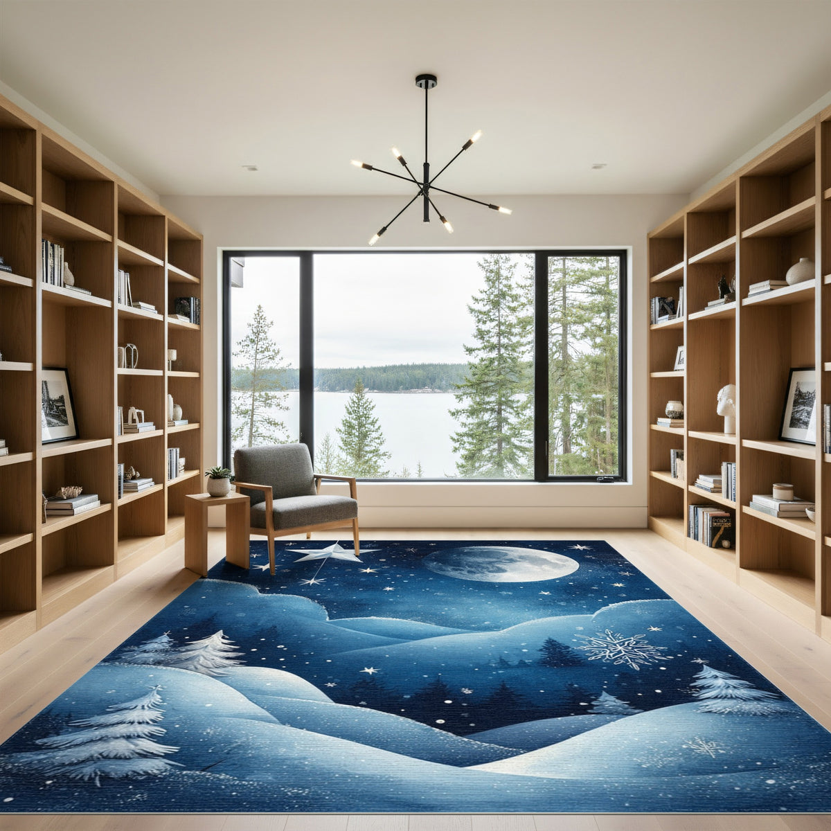 Moonlit Winter Snowscape Area Rug