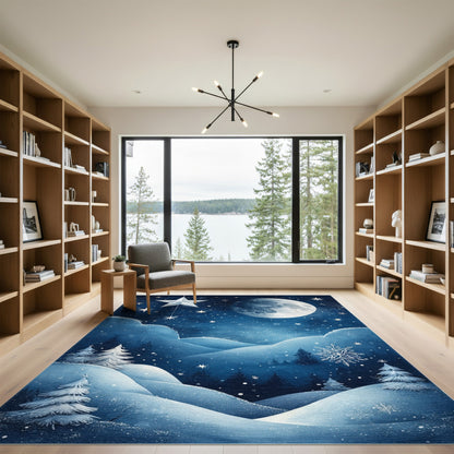 Moonlit Winter Snowscape Area Rug