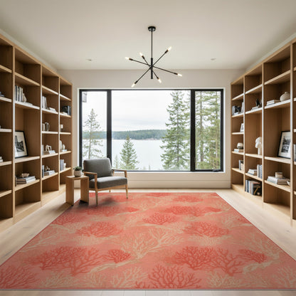 Pink Coastal Beach Pink Coral Reef Coastal Area Rug