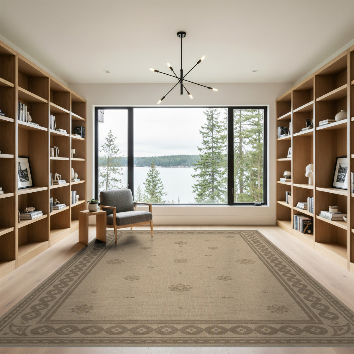 Beige Neutral Persian Floral Border Area Rug