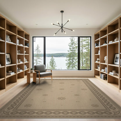 Beige Neutral Persian Floral Border Area Rug