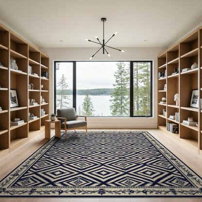 Diamond Navy Blue Geometric Diamond Area Rug
