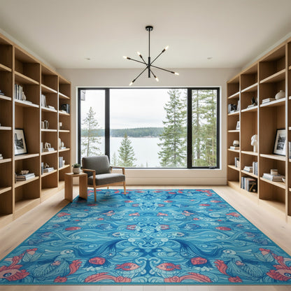 Blue Mermaid Ocean Waves Area Rug