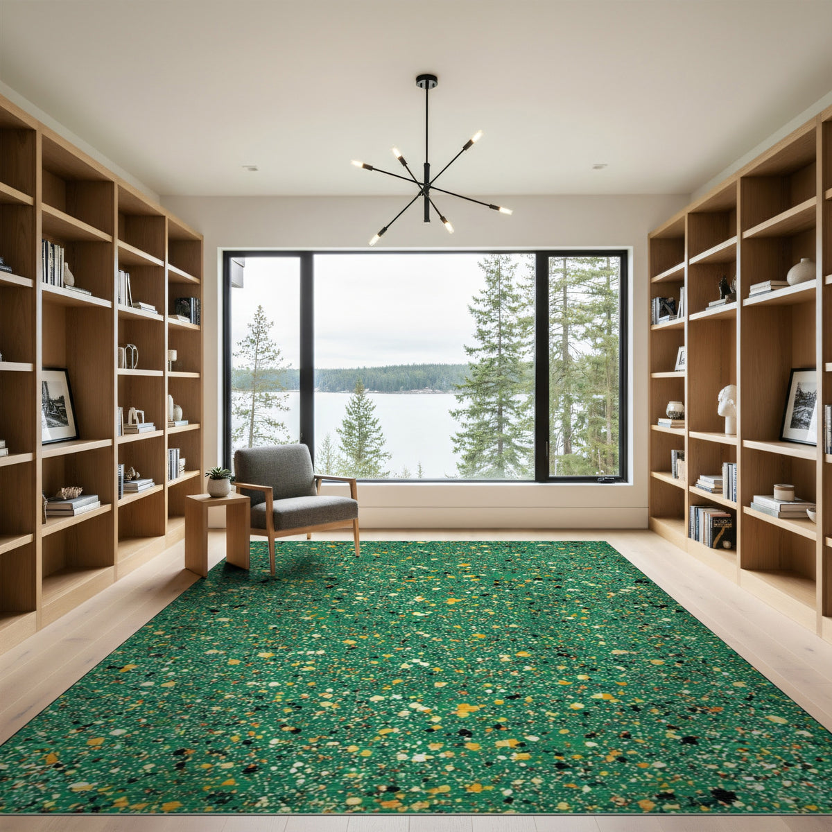 Green Speckled Abstract Area Rug
