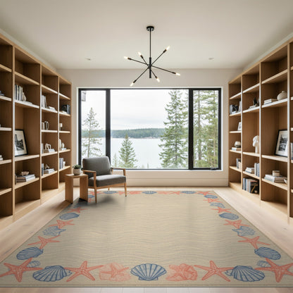 Coastal Beach Beige Coastal Seashell Starfish Area Rug