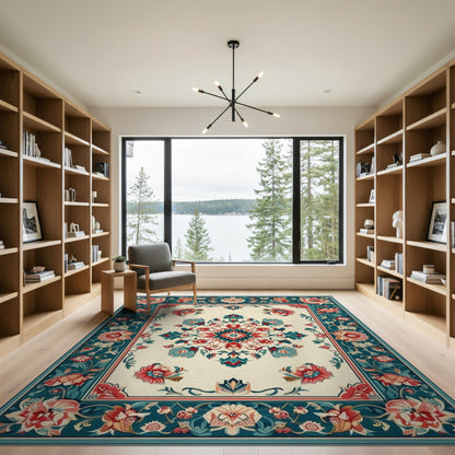 Blue and Teal Medallion Teal Floral Medallion Vintage Area Rug