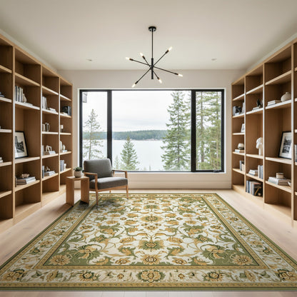 Green Floral Vintage Area Rug