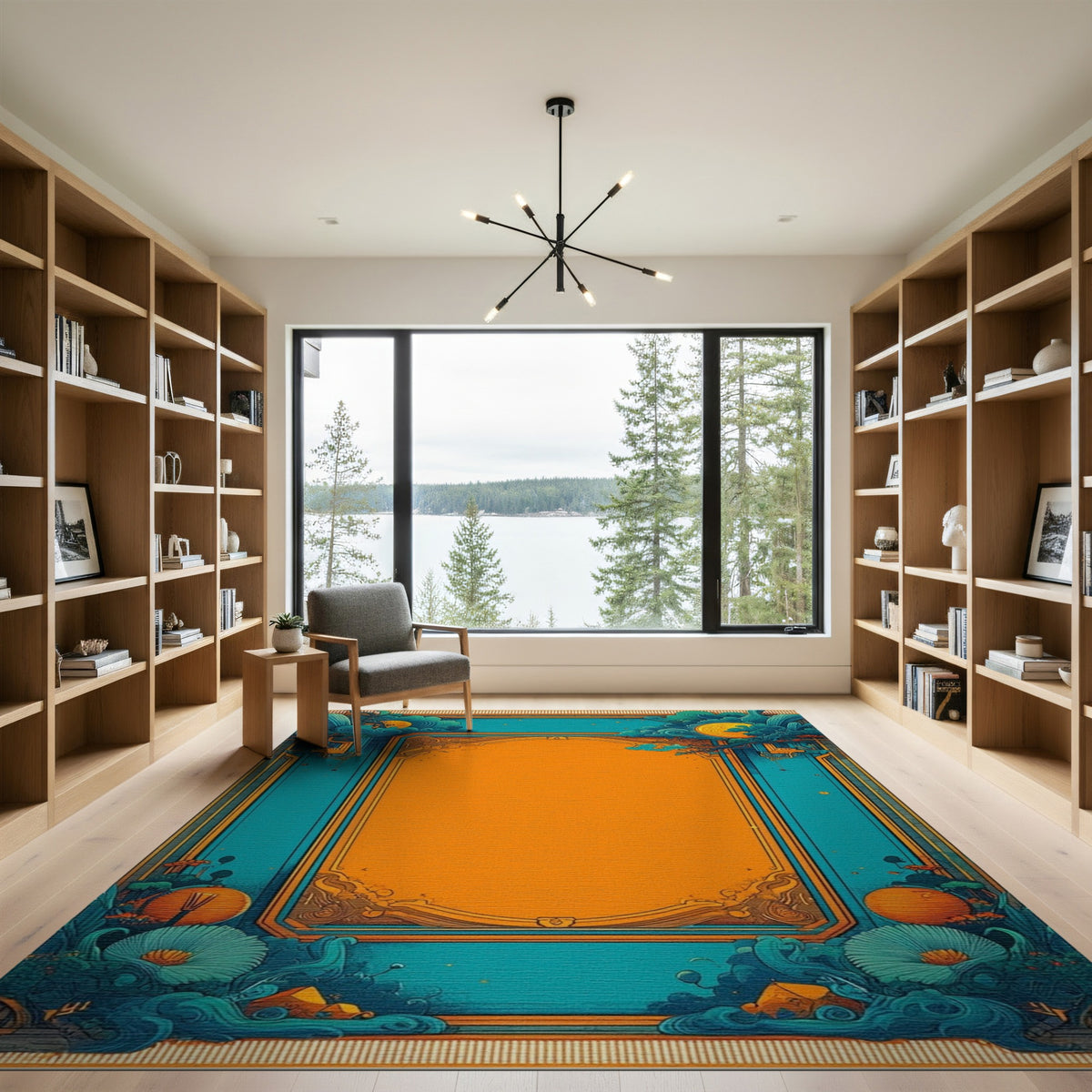 Blue Teal Floral Vintage Area Rug