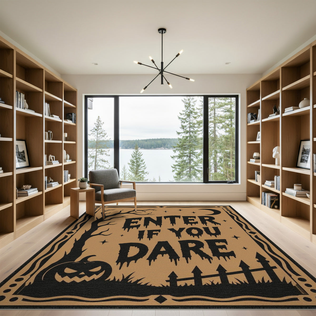 Brown and Tan Enter If You Dare Halloween Area Rug