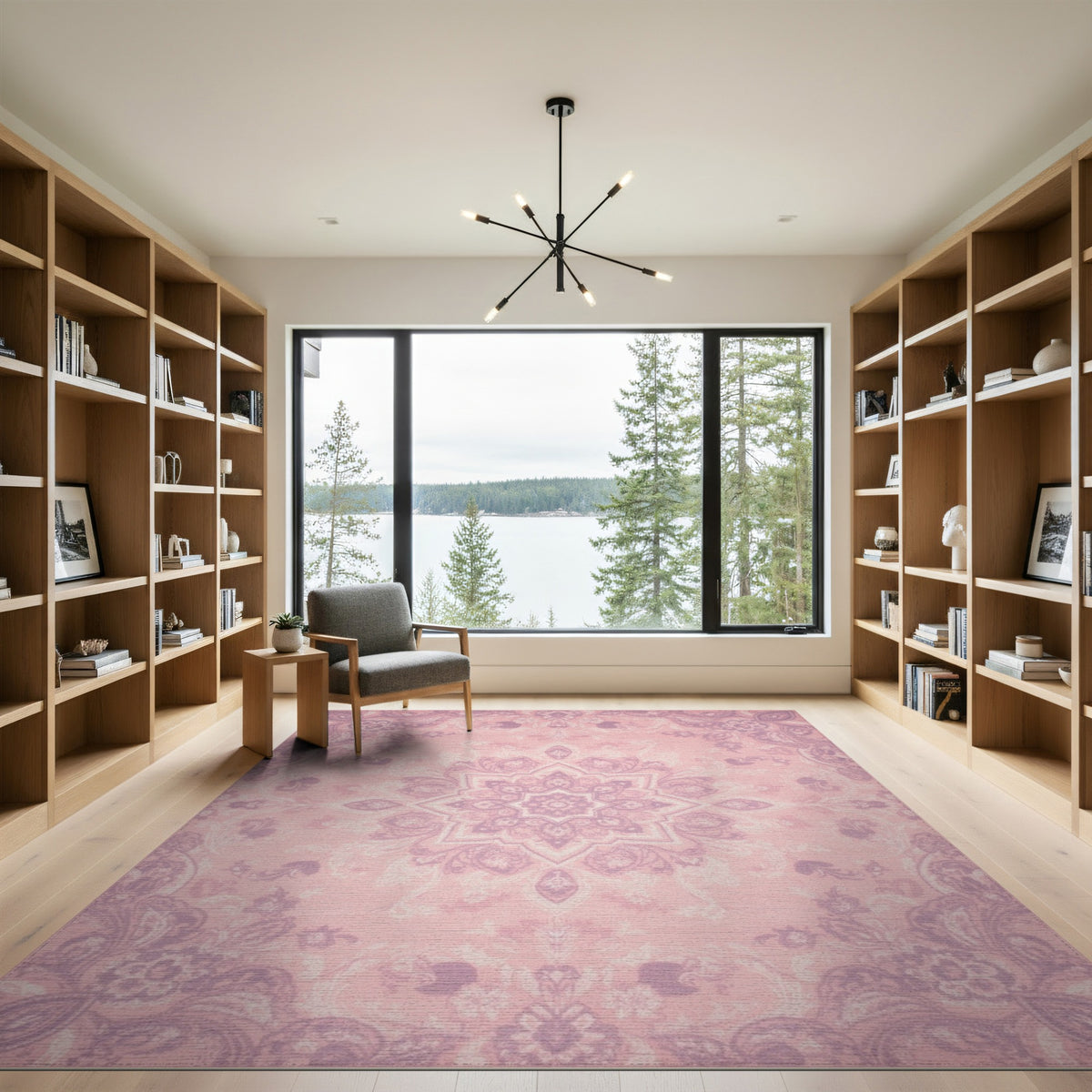 Pink Floral Medallion Area Rug