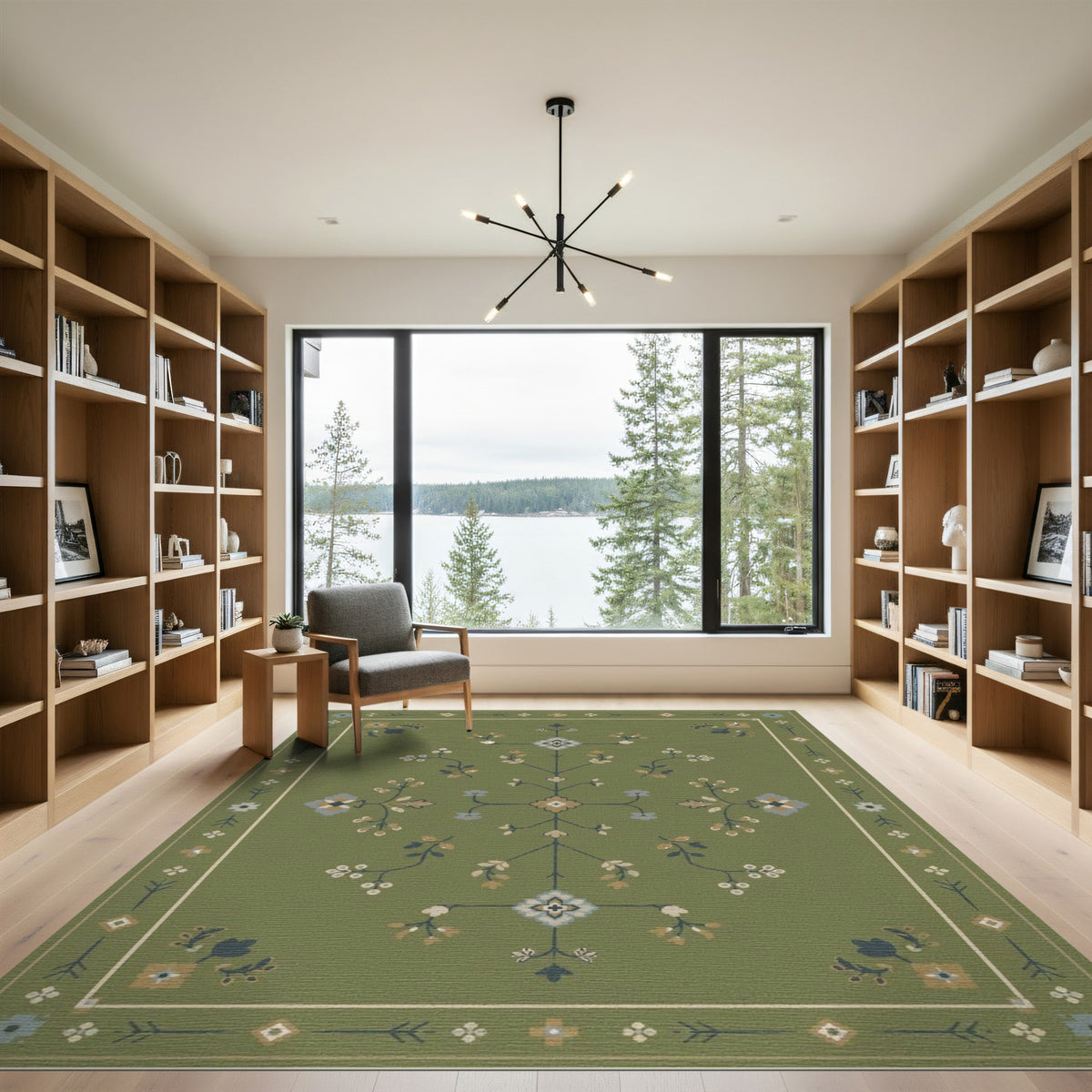 Green Floral Vintage Area Rug
