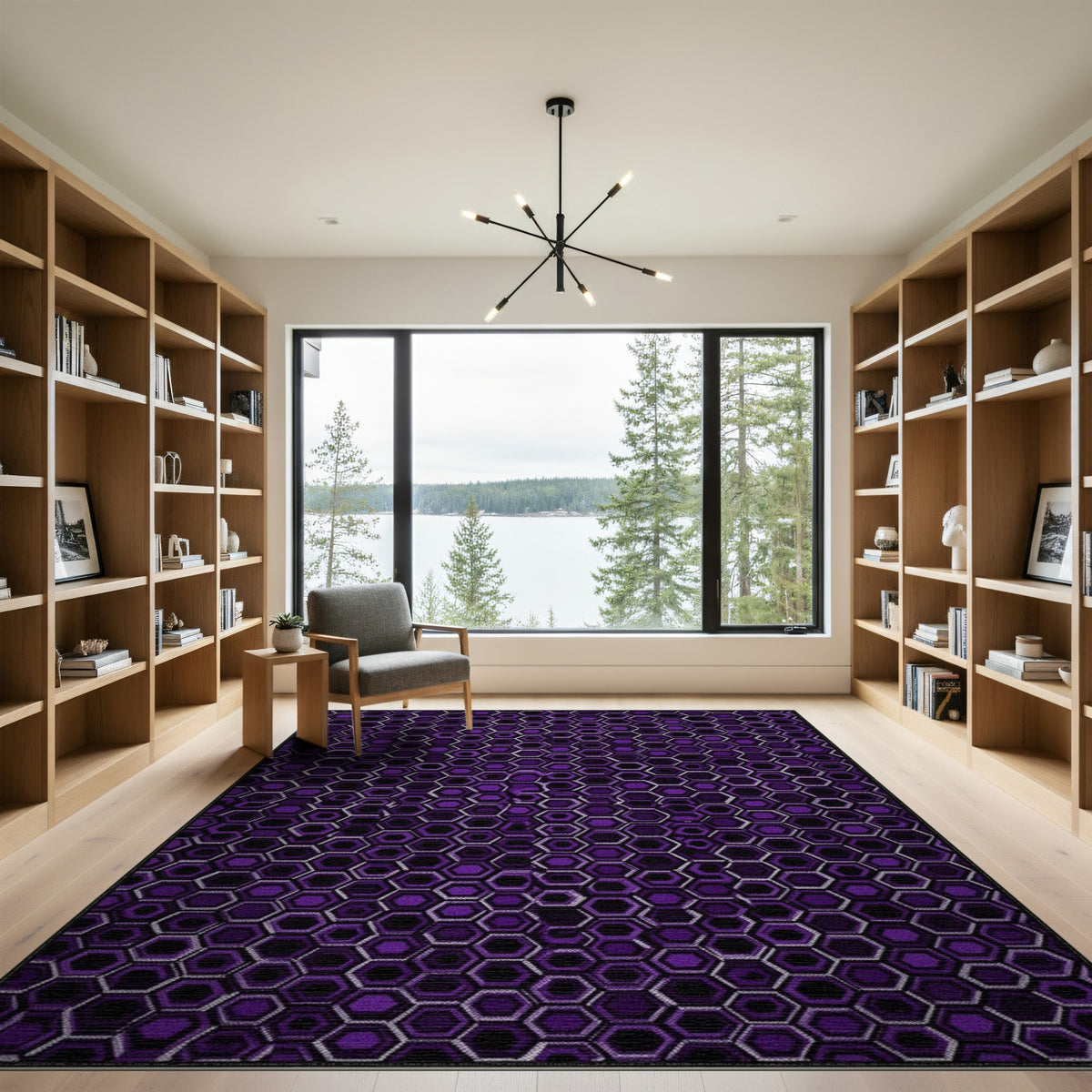 Purple Hexagon Geometric Modern Area Rug