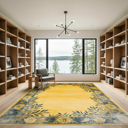 Yellow Floral Vintage Distressed Rug