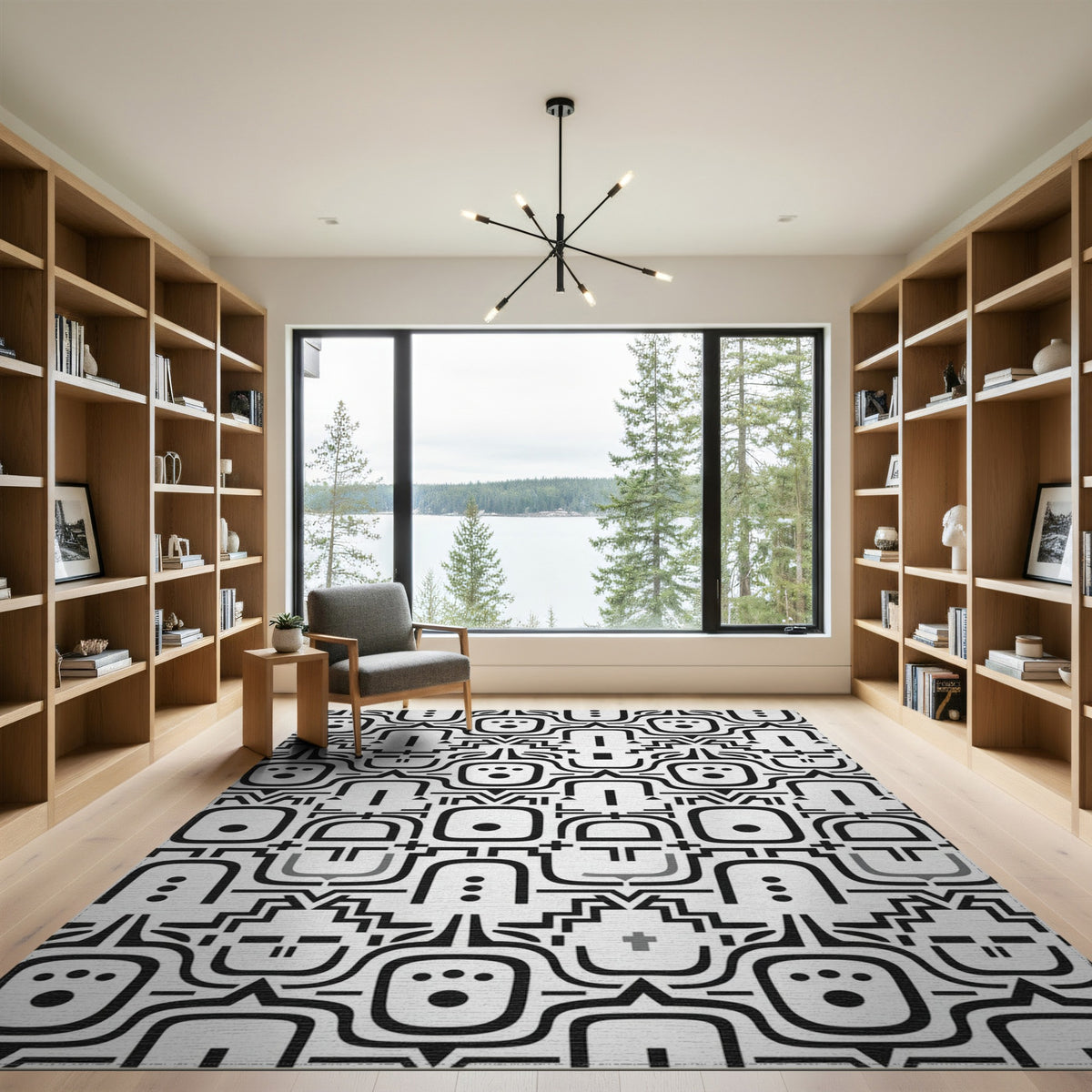 Black White Tribal Mask Area Rug