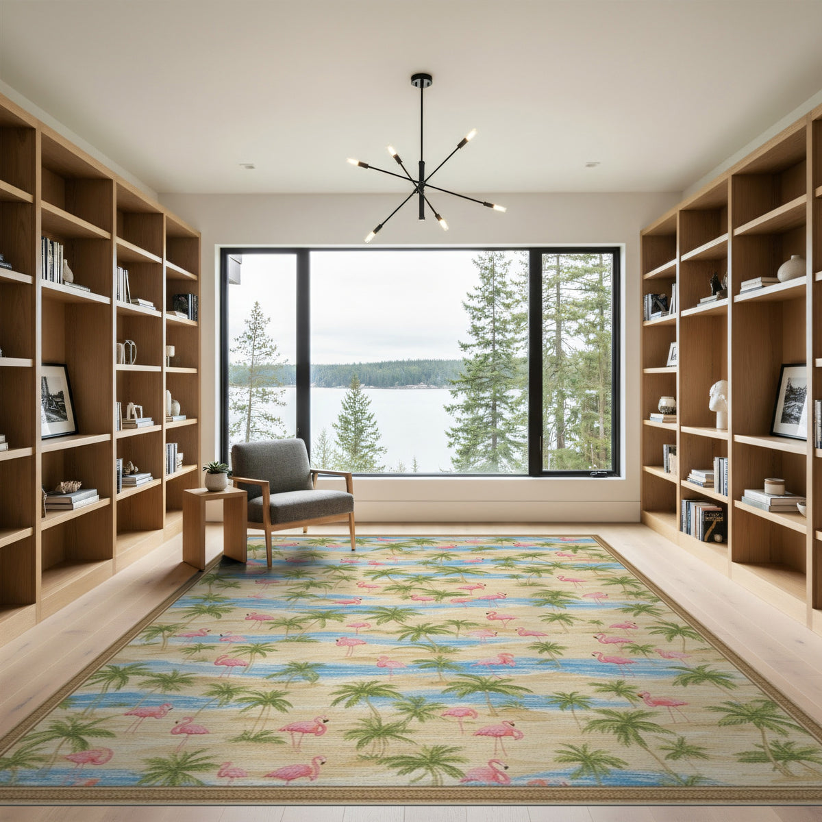 Pink Flamingo Coastal Beach Area Rug