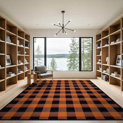 Orange Rustic Farmhouse Orange Buffalo Check Area Rug