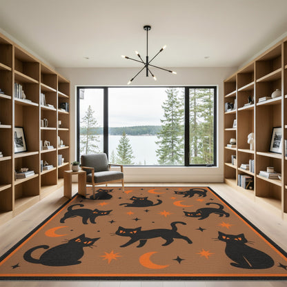 Black Cats Moon Stars Area Rug