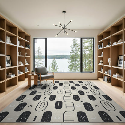 Black and White Black White Geometric Oval Area Rug
