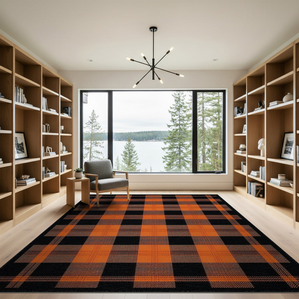 Geometric Modern Orange Buffalo Plaid Area Rug