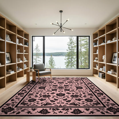 Pink Black Floral Vintage Area Rug