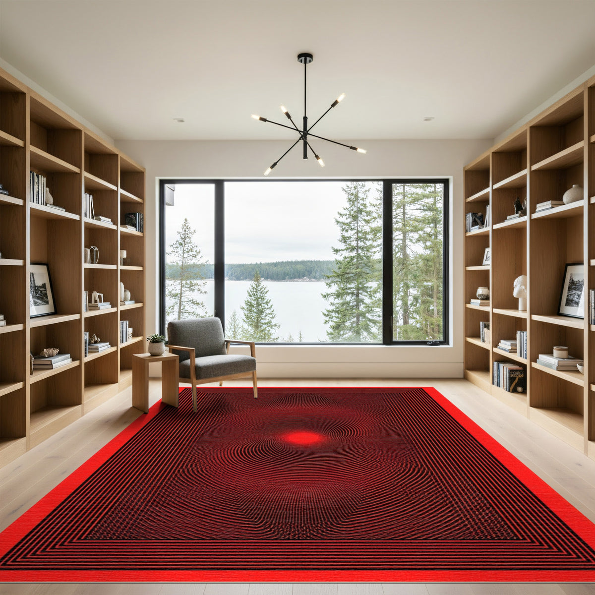 Geometric Modern Red Vortex Geometric Area Rug
