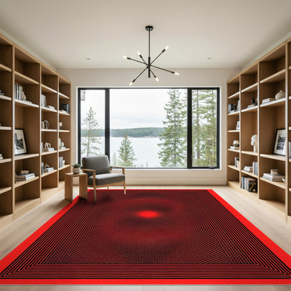 Geometric Modern Red Vortex Geometric Area Rug