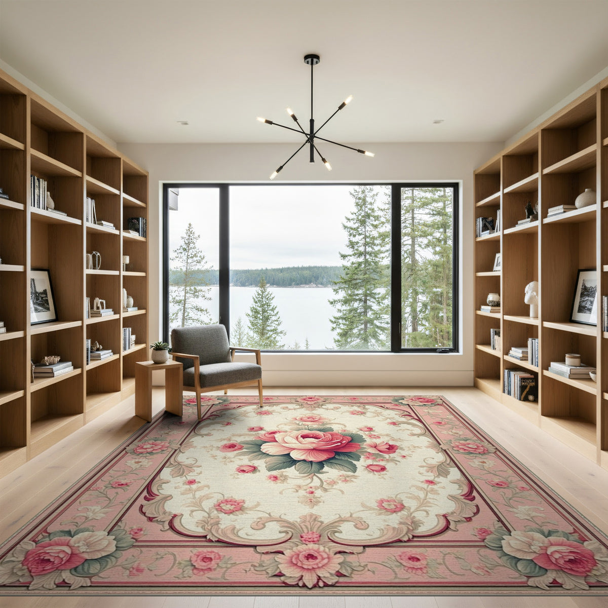 Pink Rose Floral Vintage Area Rug