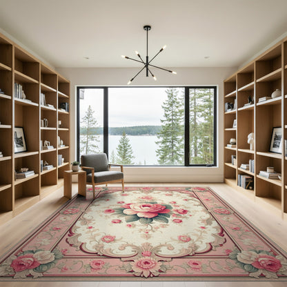 Pink Rose Floral Vintage Area Rug