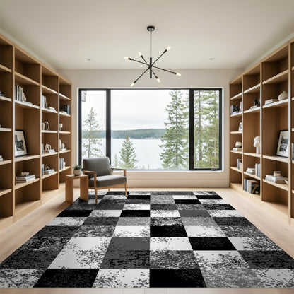 Checkered Black and White Distressed Black White Checkered Area Rug