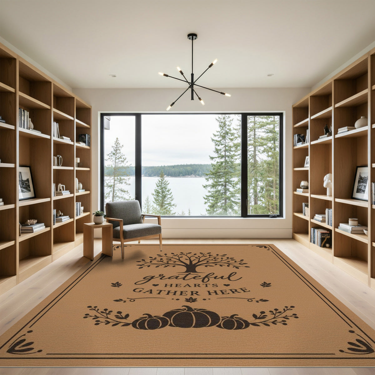 Grateful Hearts Gather Here Tree Pumpkin Area Rug