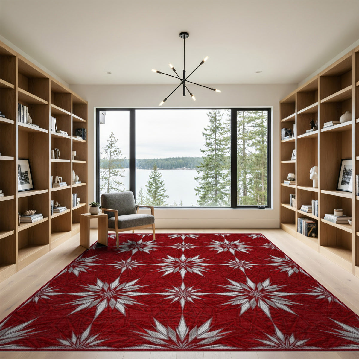 Red Starburst Geometric Red Area Rug
