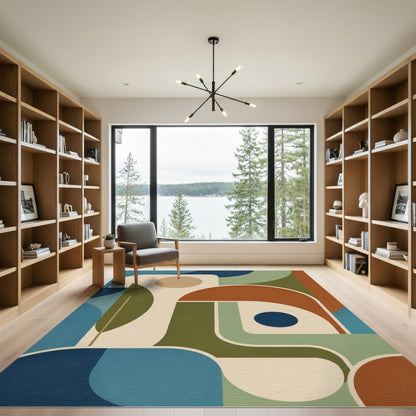 Blue and Teal Abstract Geometric Blue Teal Area Rug