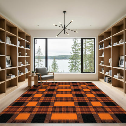 Orange Black Plaid Geometric Area Rug
