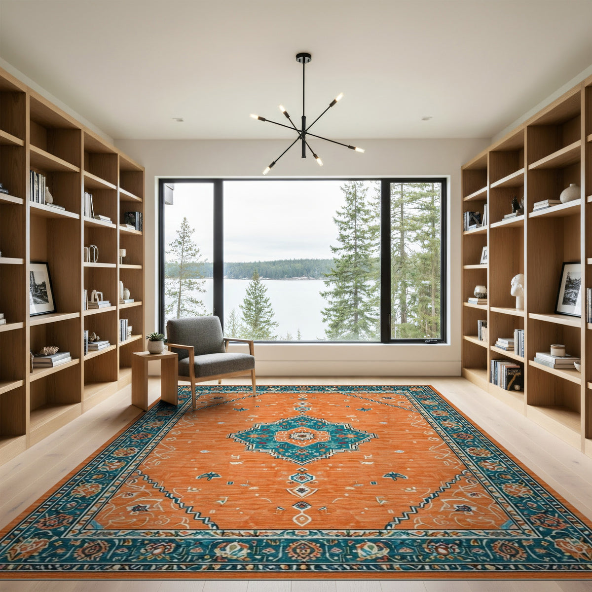 Orange Teal Persian Medallion Orange Area Rug