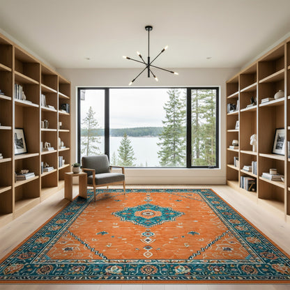 Orange Teal Persian Medallion Orange Area Rug