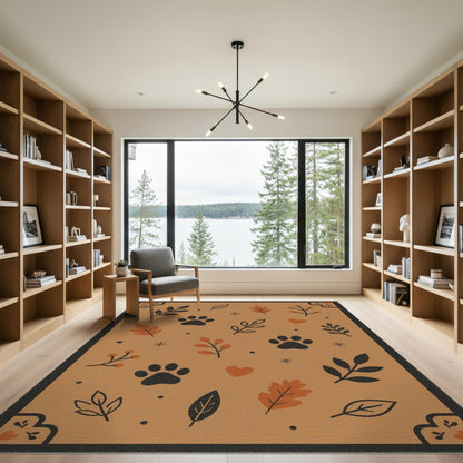 Rustic Paw Print Leaf Area Rug