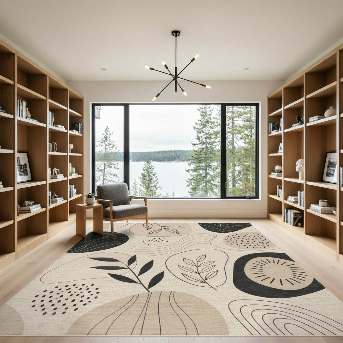 Abstract Leaf Beige Area Rug