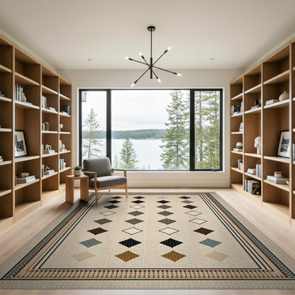 Beige Geometric Diamond Area Rug
