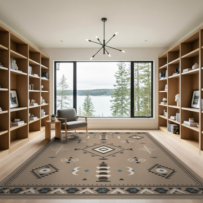 Beige Heritage Tribal Geometric Area Rug