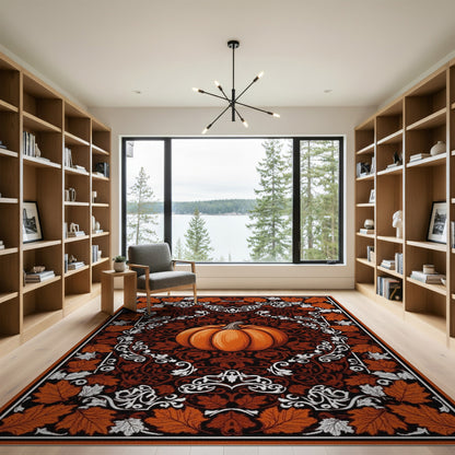Rustic Farmhouse Orange Pumpkin Fall Area Rug