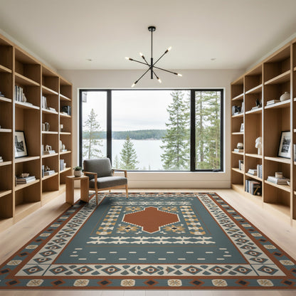 Blue Teal Heritage Tribal Area Rug